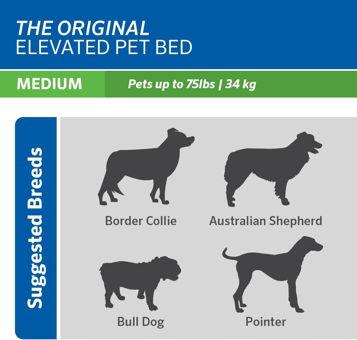 Original Elevated Dog Bed - Breathable Off-The-Ground Pet Bed with Cooling Fabric, Joint Relief & Moisture-Resistant Fabric, 100% Recyclable, Easy Clean, Gunmetal, Medium