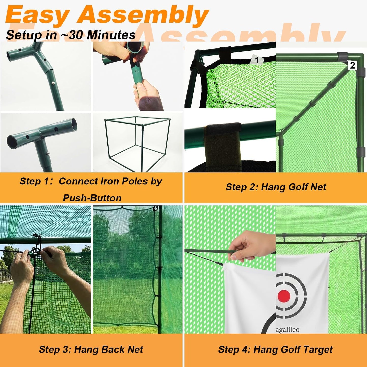Golf Cage Net,Golf Cage Netting,Golf Hitting Cage,Golf Nets for Backyard Driving, Heavy Duty Golf Cage Net,High Impact Golf Net System with Target(Size Optional)