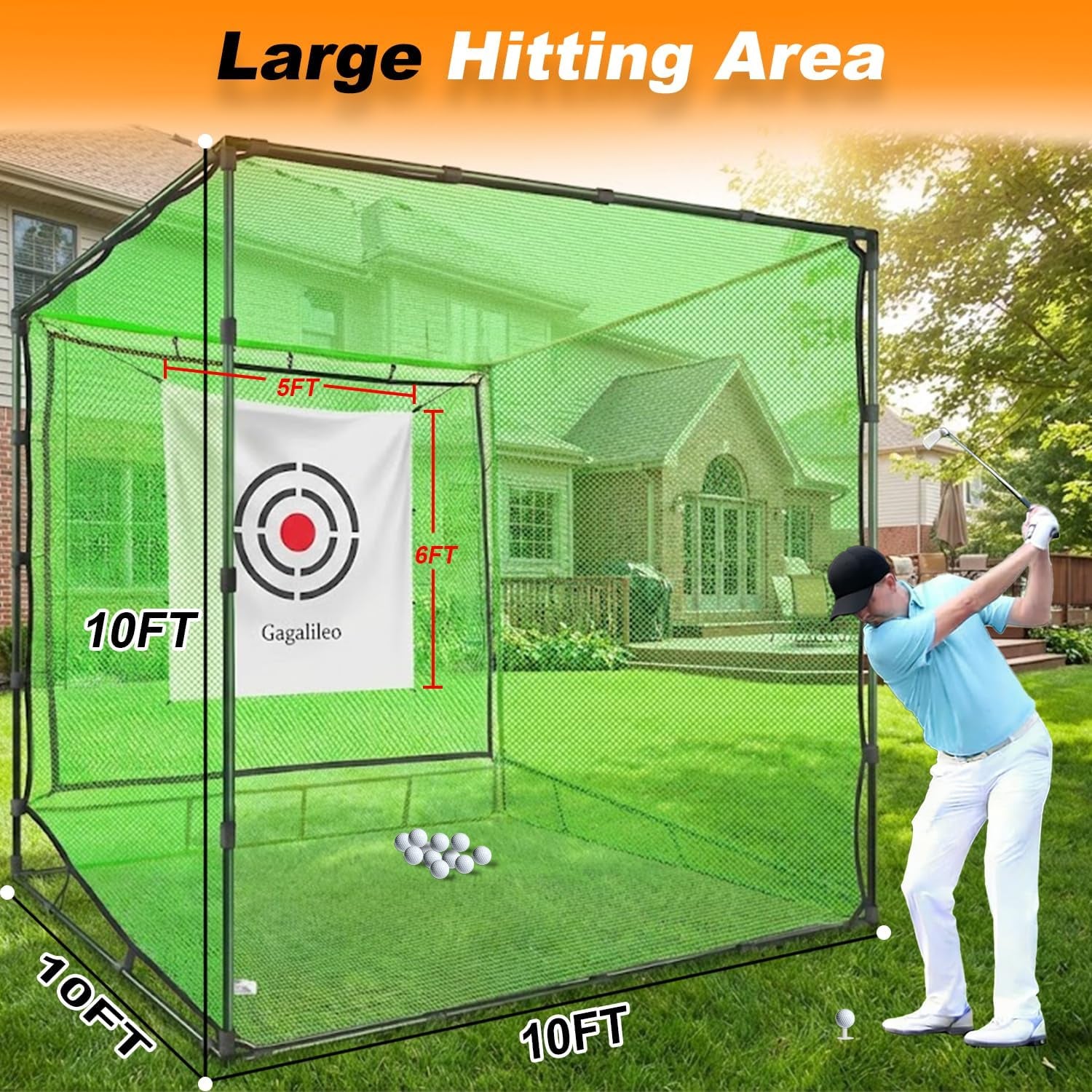 Golf Cage Net,Golf Cage Netting,Golf Hitting Cage,Golf Nets for Backyard Driving, Heavy Duty Golf Cage Net,High Impact Golf Net System with Target(Size Optional)