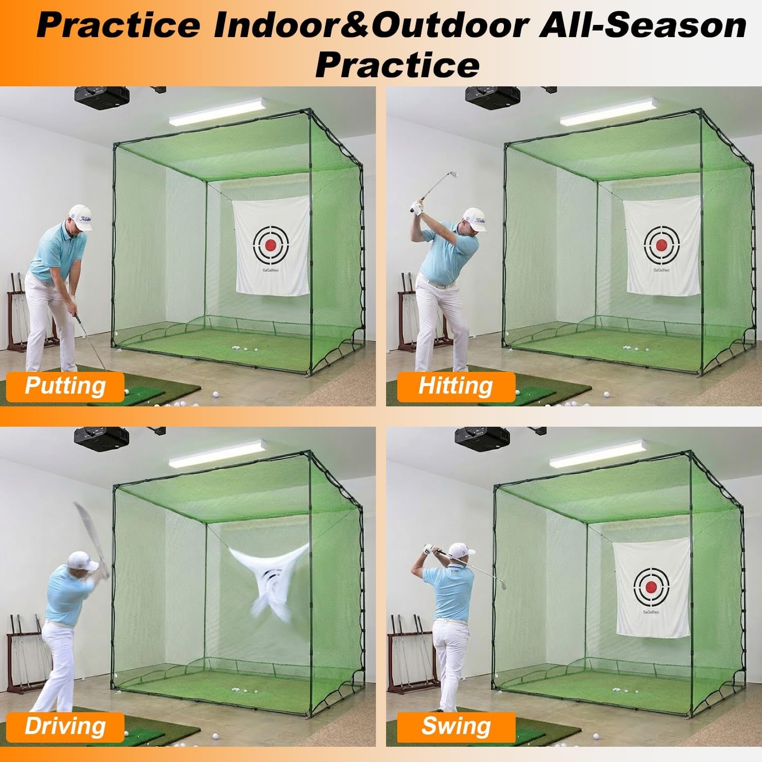 Golf Cage Net,Golf Cage Netting,Golf Hitting Cage,Golf Nets for Backyard Driving, Heavy Duty Golf Cage Net,High Impact Golf Net System with Target(Size Optional)