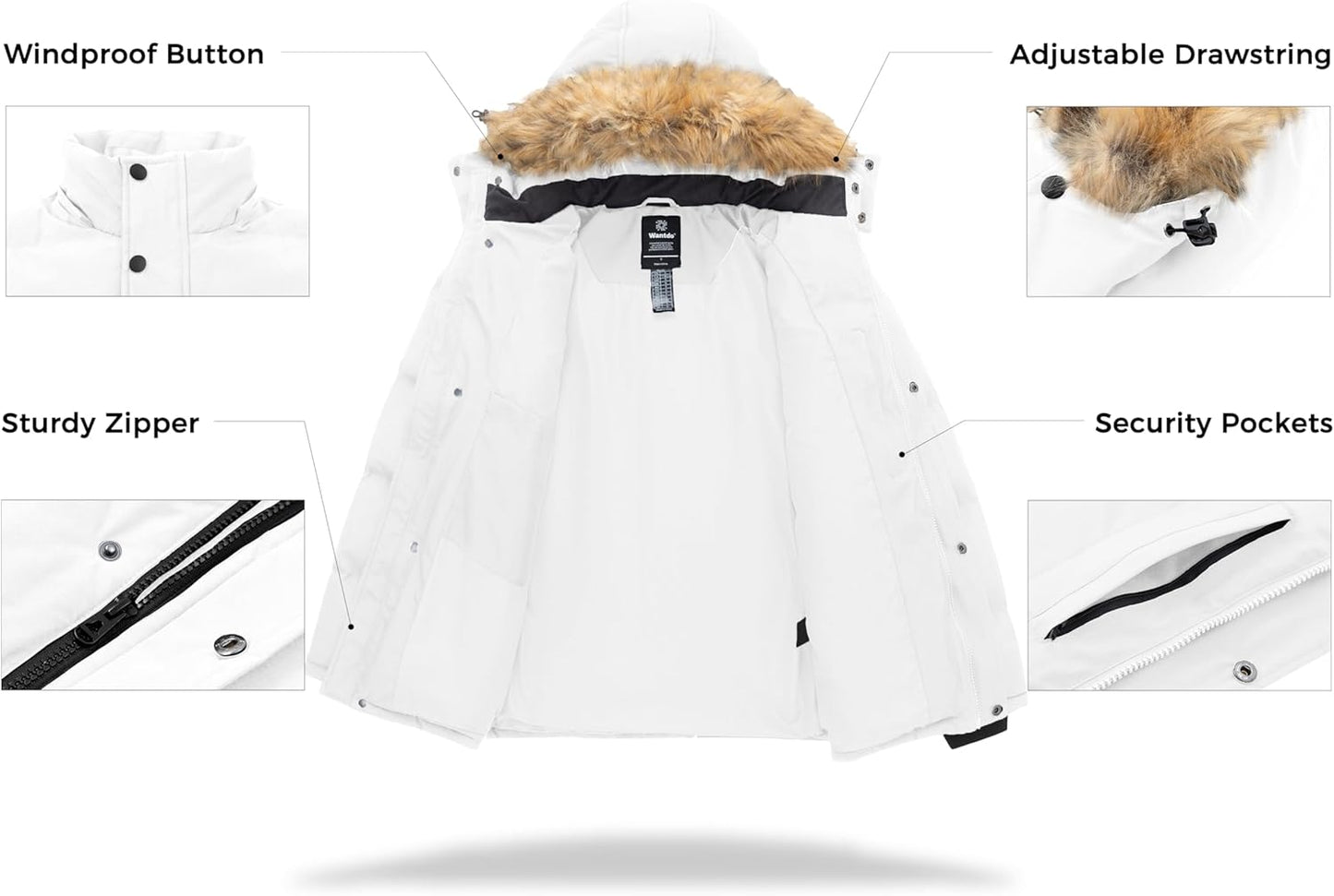 Men'S Puffer Jacket Cotton Coat with Removable Hood Black Small